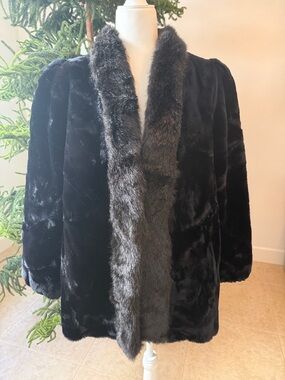 Black Faux Fur Coat with Dark Gray Trim coat